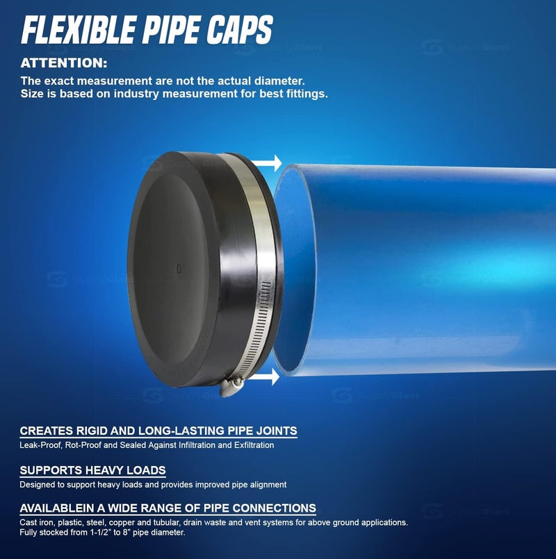 Supply Giant 12IFC Flexible Pvc Pipe Cap with Stainless steel Clamps, 12-3/4" Inner Diameter for 12" Nominal Pipe, Black - Image 5